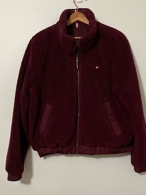 Tommy Hilfiger Reversible Sherpa Padded Bomber Jacket Wine Burgundy Large L